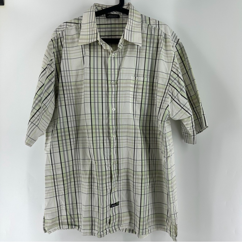 South Pole Men's White and Green Plaid Shirt